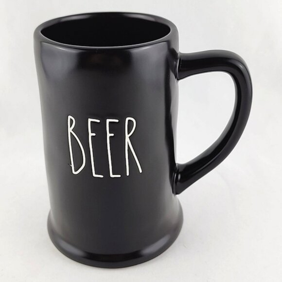 Rae Dunn Tall Black Beer Stein Mug White Large Letters Engraved BEER - Picture 2 of 9